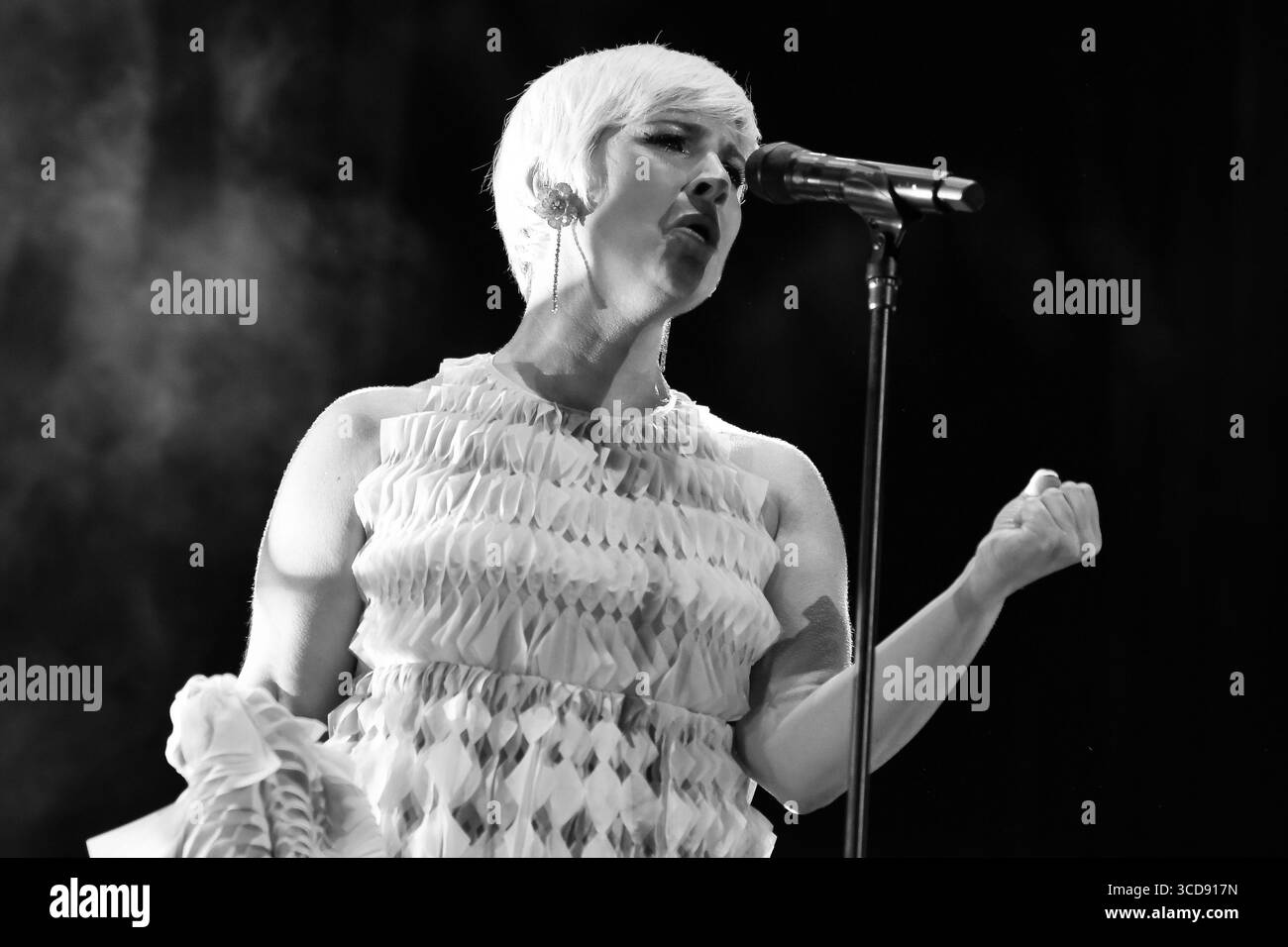 Spanish singer Pasion Vega performs during the concert at Conde Duque in Madrid, August 12, 2025, Spain. Stock Photo