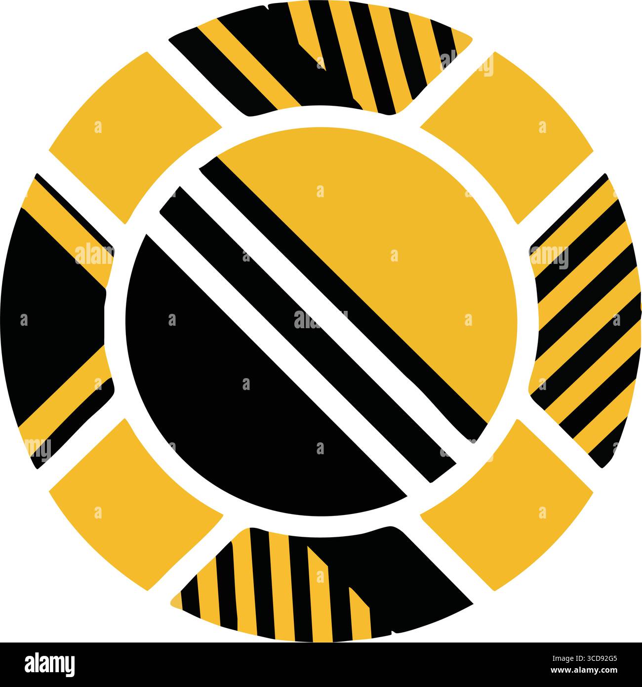 Abstract Geometric Yellow Circle Design. This contemporary graphic artwork features a round motif, suggesting a stylized sun or a vital life preserver Stock Vector