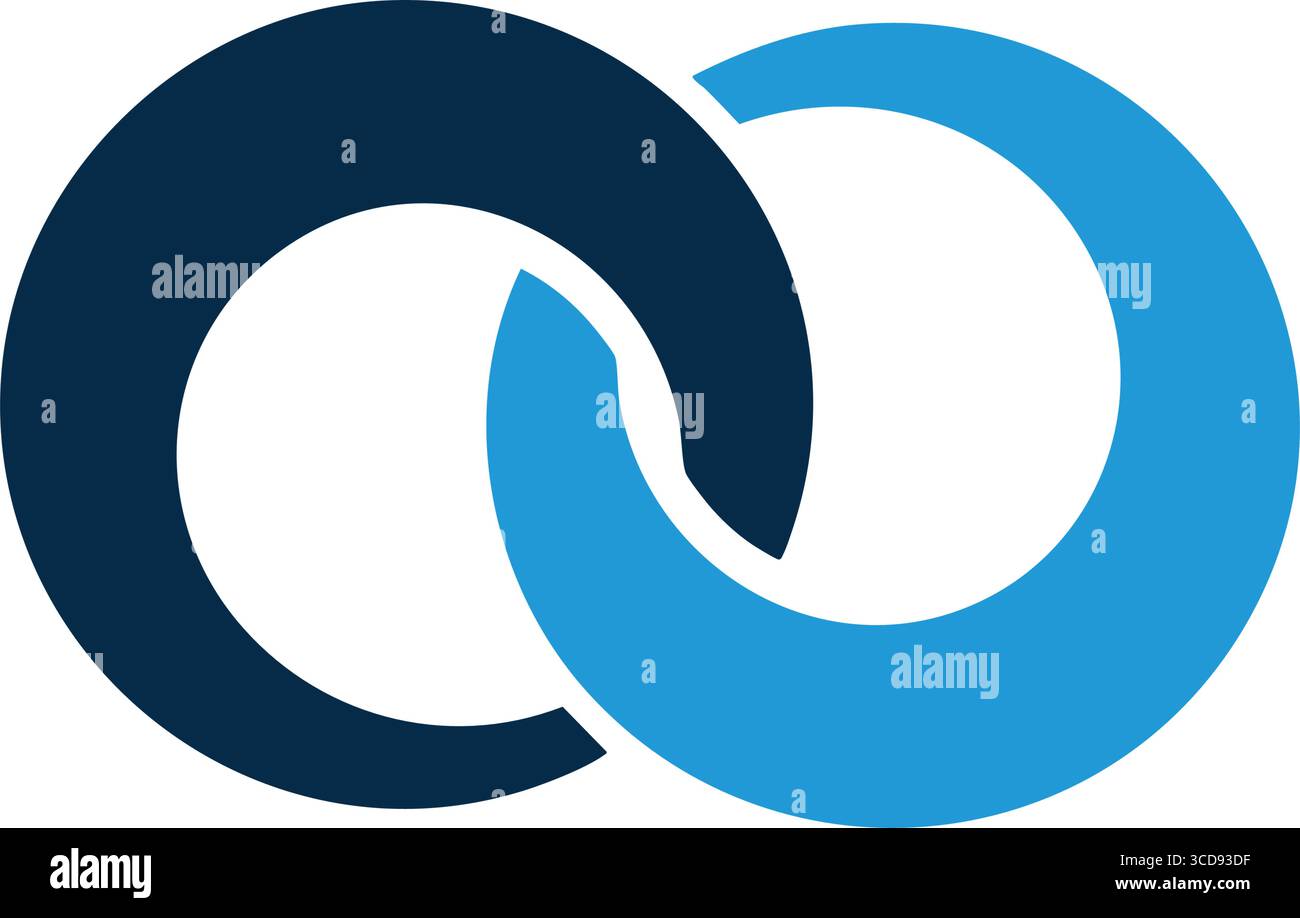 Abstract Interlocking Blue Shapes. A contemporary graphic features two ...