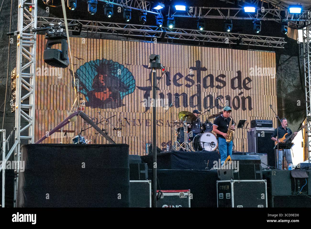Close up of performance stage and live concert during the free, unticketed annual celebration of the city's heritage, in downtown. Stock Photo