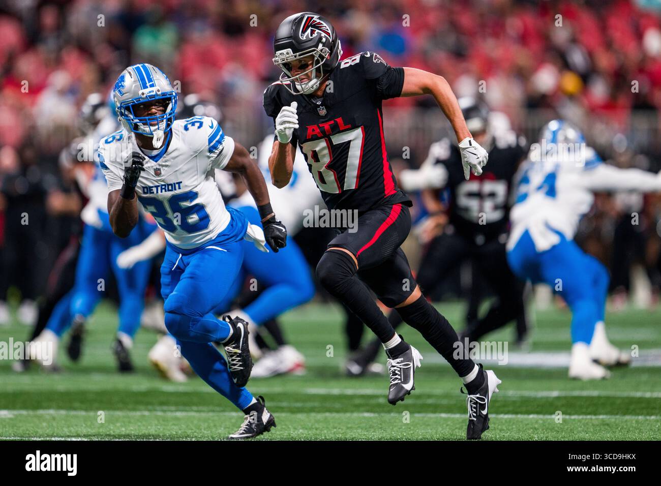Atlanta Falcons wide receiver David Sills V (87) works against Detroit ...