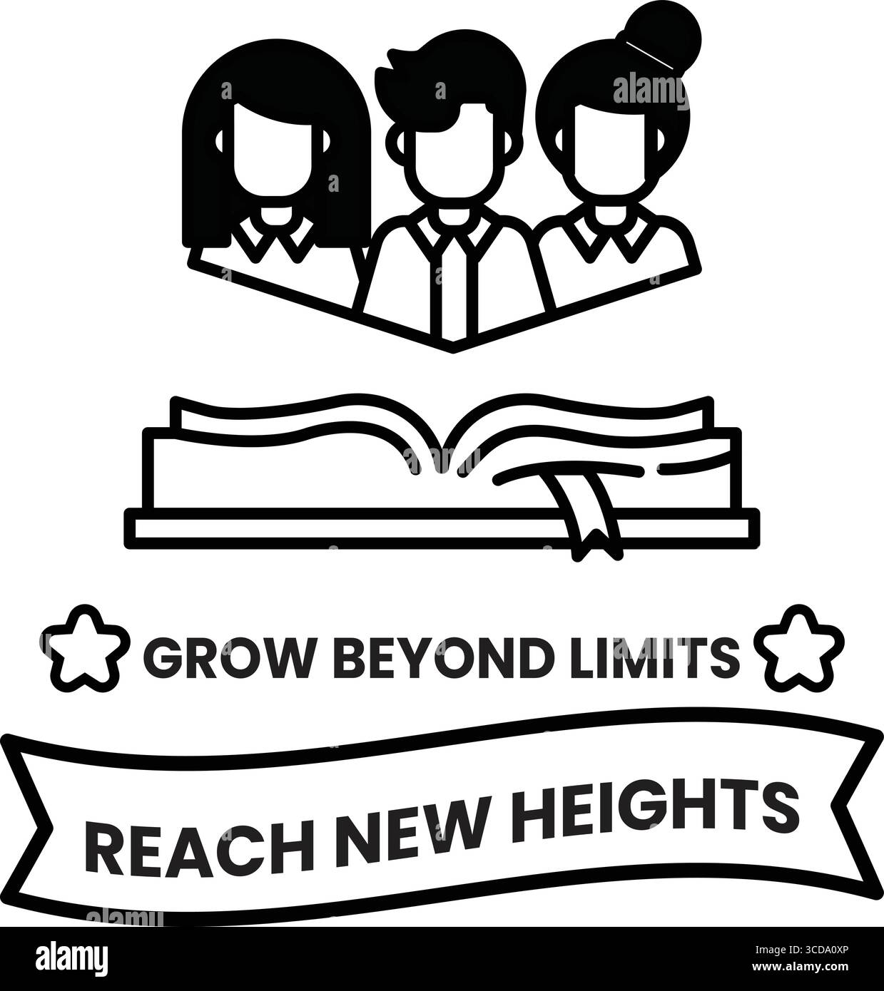 Three people are shown in a book with the words "grow beyond limits
