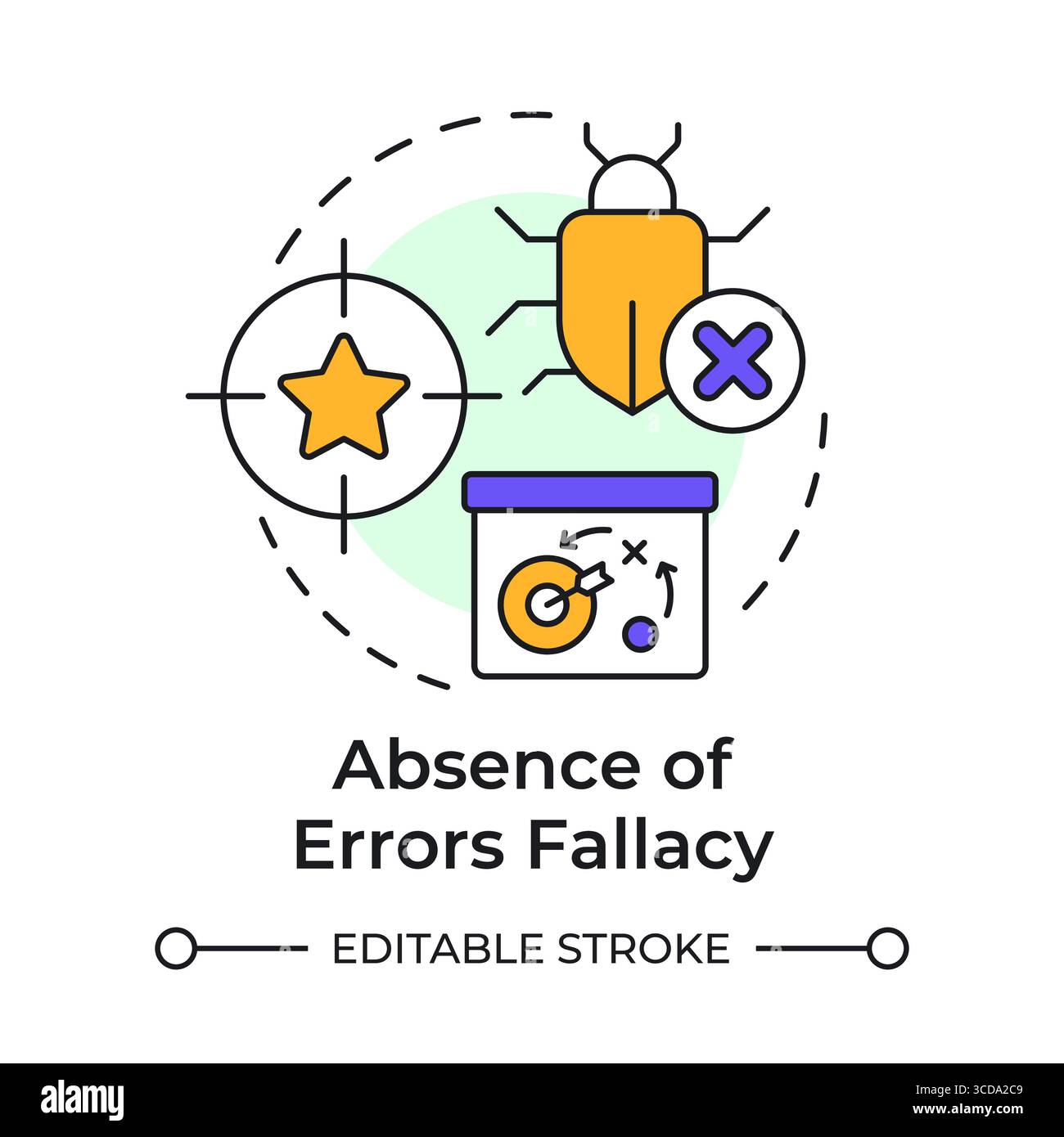 Absence of errors fallacy multi color concept icon Stock Vector