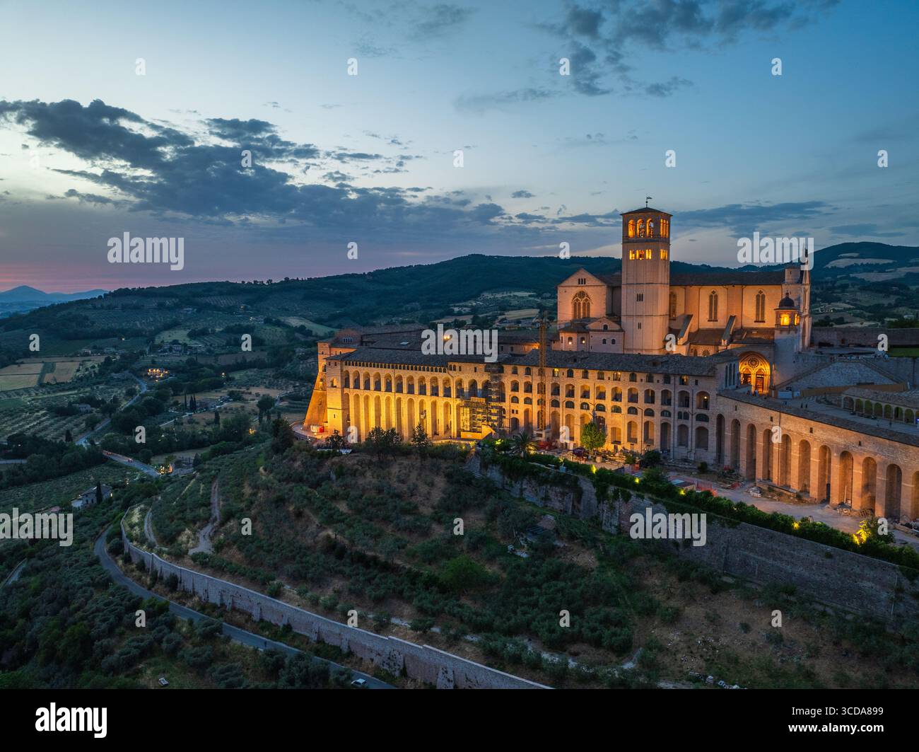 Aerial View Of The Basilica Of Saint Francis Of Assisi Glows With 