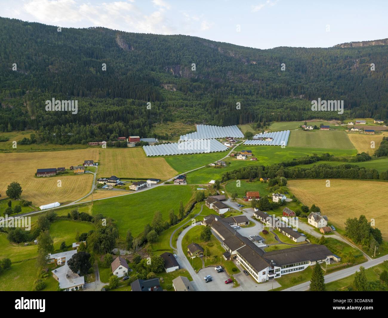 Aerial view sunlit greenhouses hi-res stock photography and images - Alamy