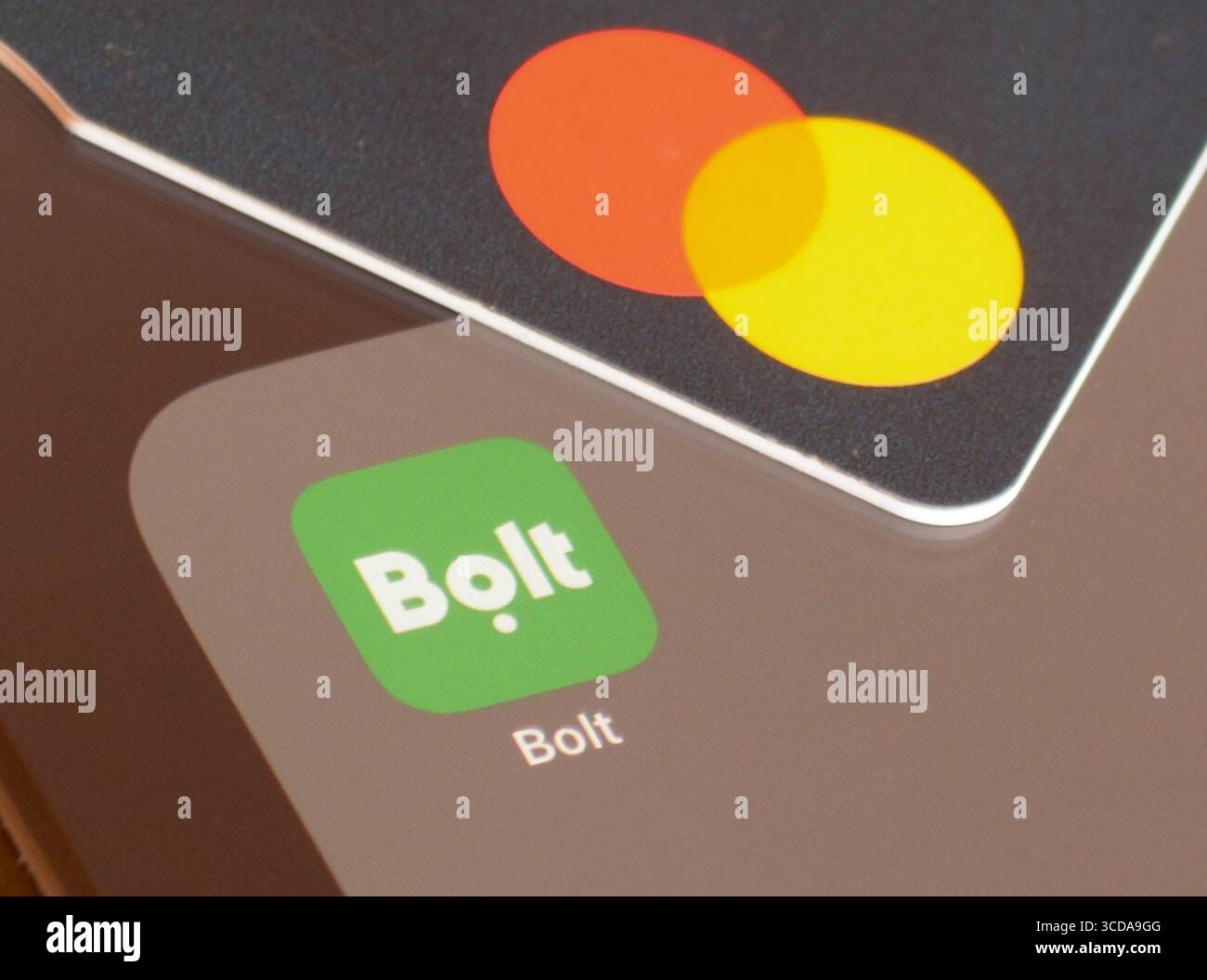 Bolt European super mobility app on smartphone screen with Mastercard ...