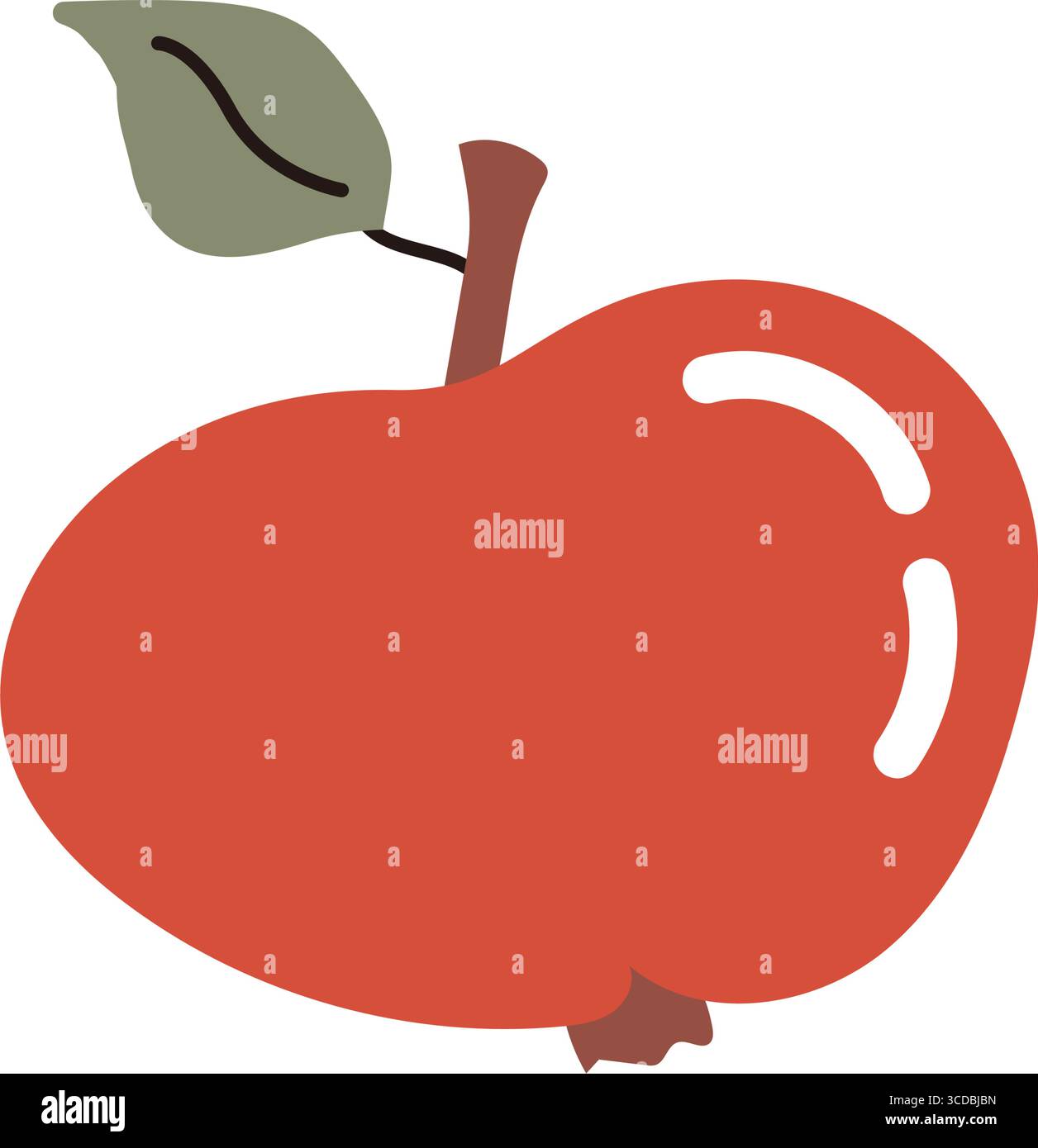 Minimalist red apple illustration with green leaf. Stock Vector