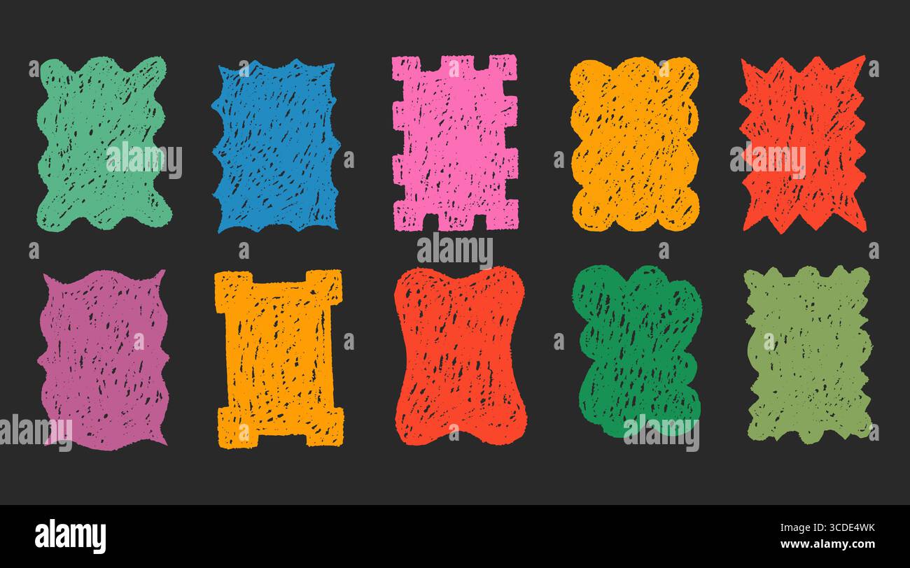 Color Square Shape Frames With Chalk Brush Texture Stock Vector