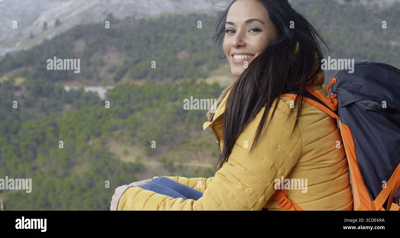 Happy backpacker woman wide hi-res stock photography and images - Alamy