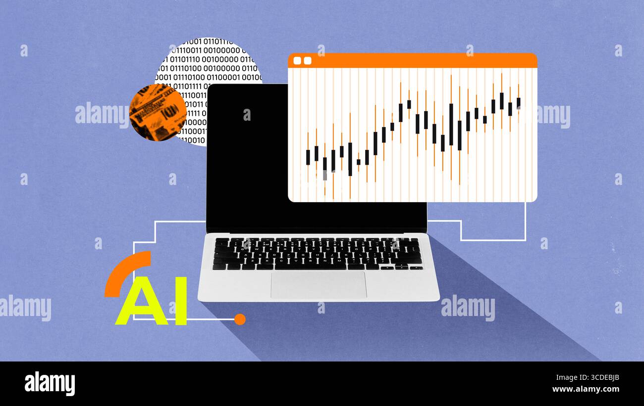 Digital artwork. AI-powered trading analytics interface on laptop ...