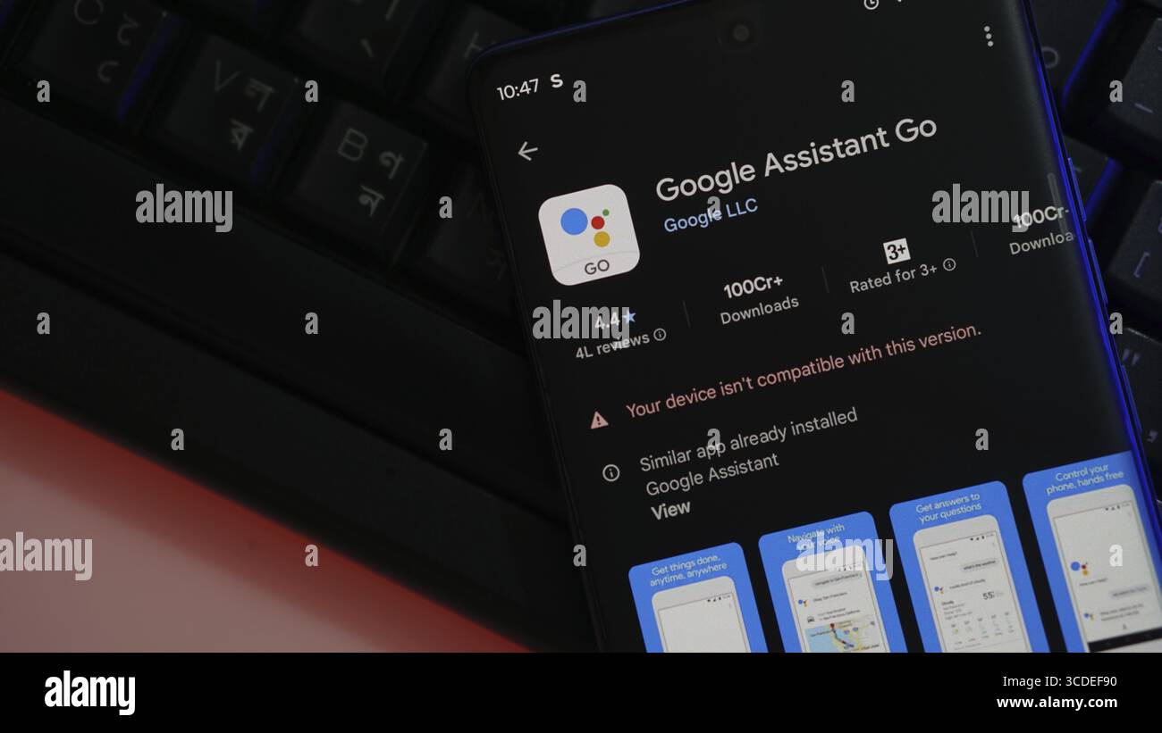 Google Assistant Go app on a phone showing notice with