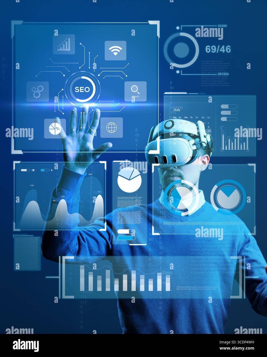 Innovative technology enhances virtual reality experience in digital analytics exploration Stock Photo