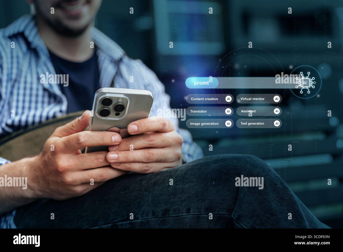 Engaging with mobile technology for content creation in a modern workspace Stock Photo