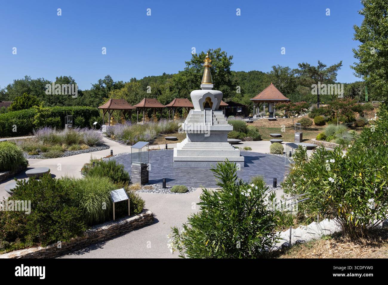 SARLAT-LA-CANEDA, FRANCE, 16 JULY 2025: The beautiful Sukhavati Garden at the Buddhist temple of Dhagpo Kagyu Ling, at Saint-Léon-sur-Vézère, Dordogne - Stock Image