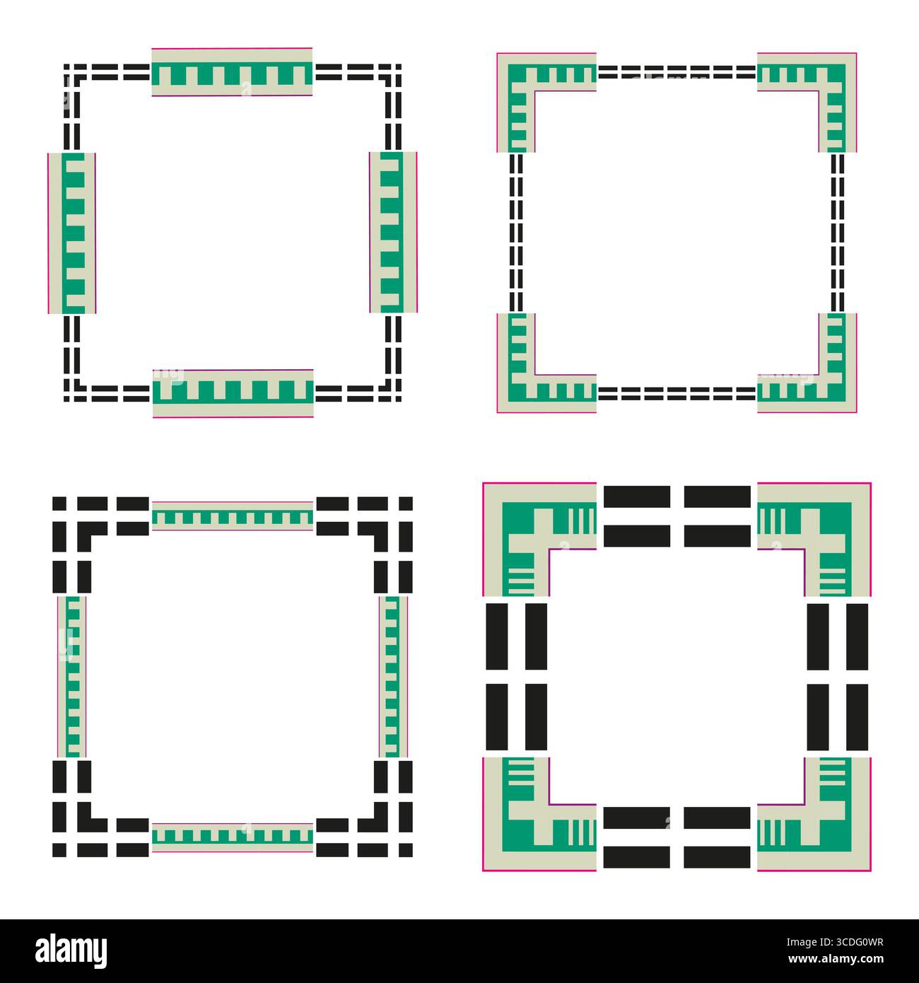 Green frame icon. Nature border symbol. Checkerboard pattern detail ...