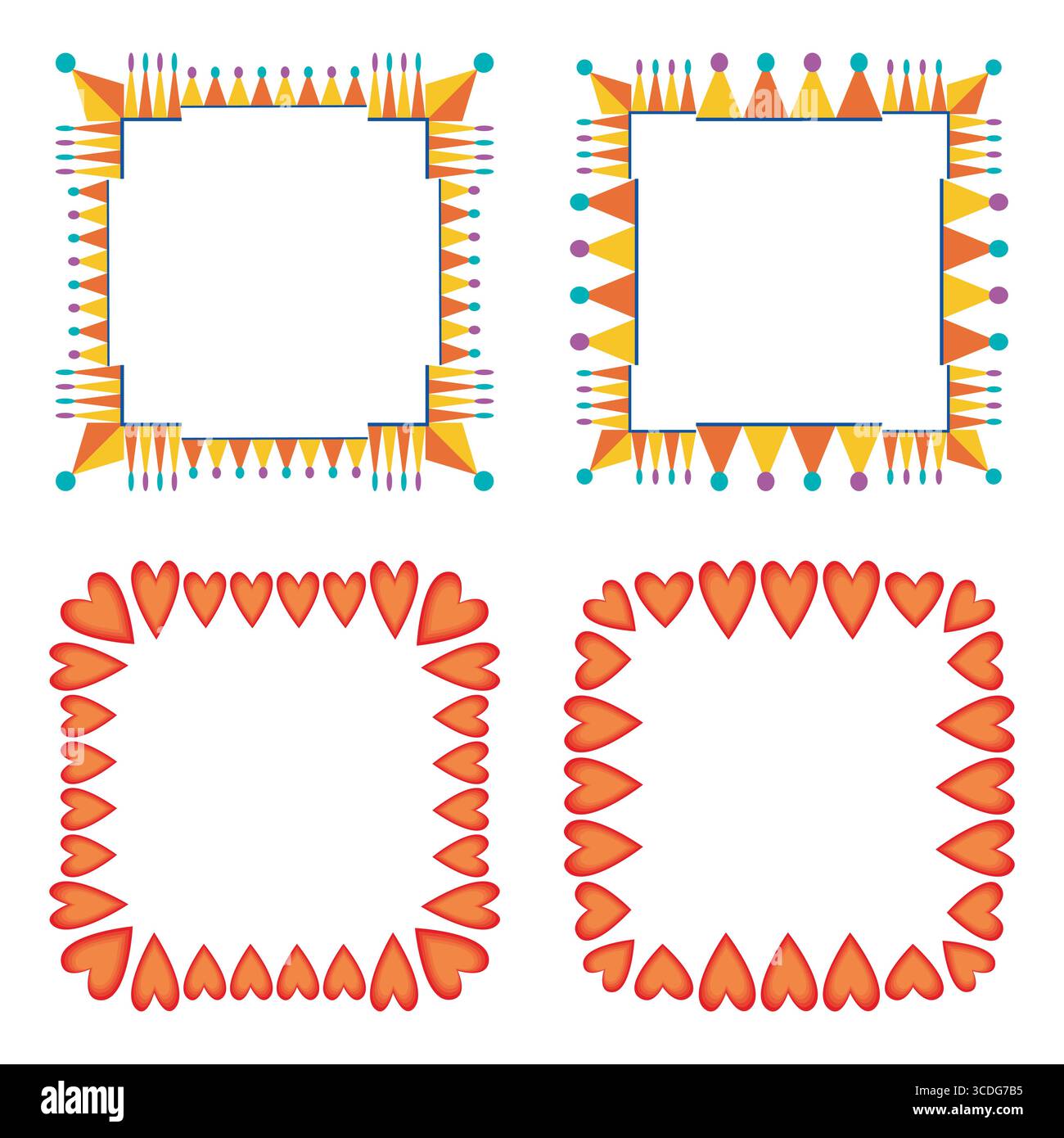 Geometric pattern frame. Triangular ornament element. Colorful decorative background. Vector illustration. Stock Vector
