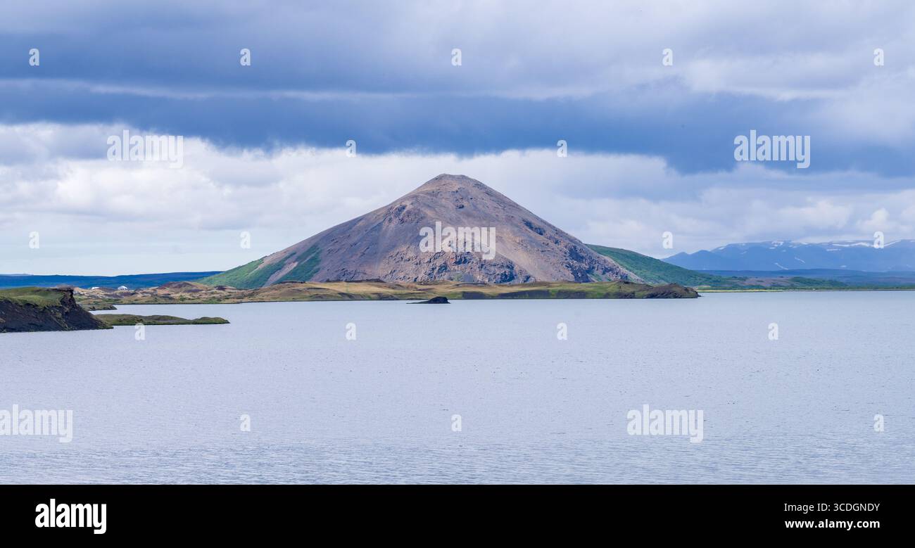 Explore the stunning landscapes of Lake Myvatn and its unique pseudo-craters in Iceland's Myvatn Nature Reserve Stock Photo