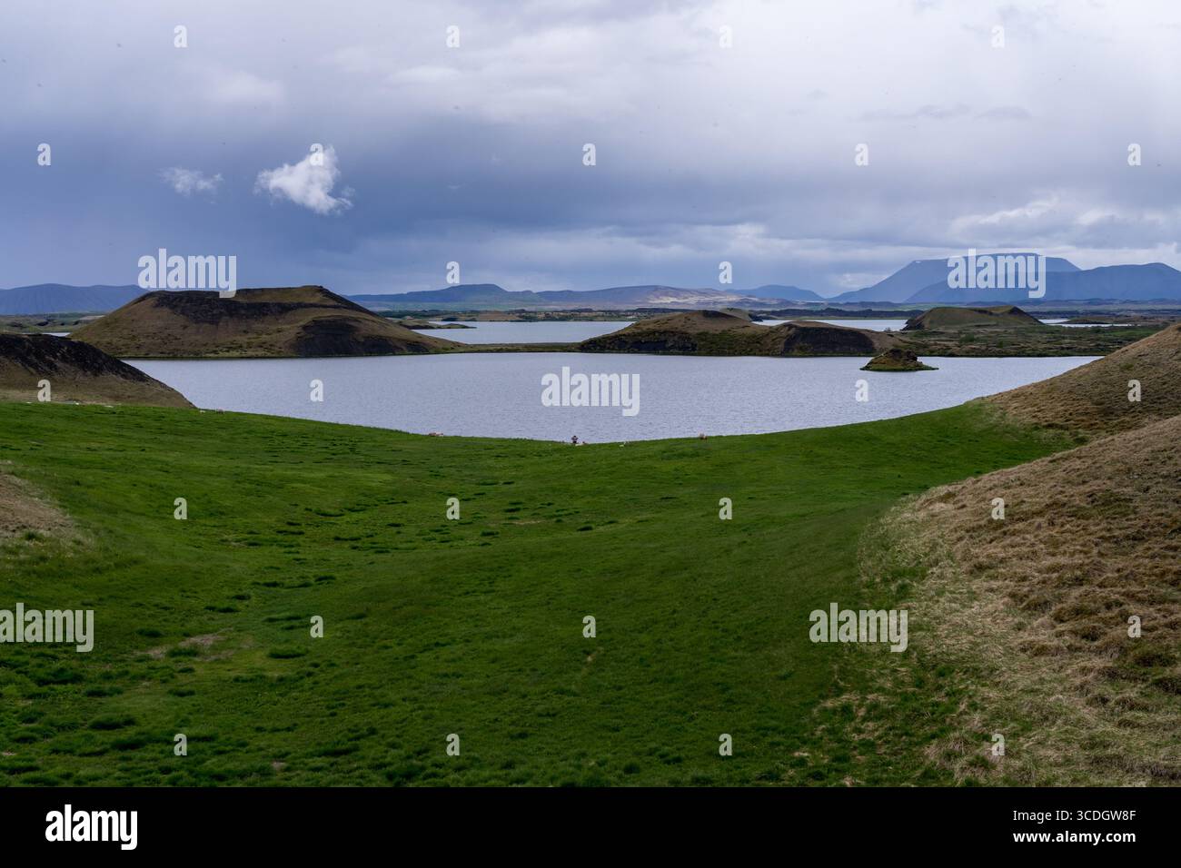 Explore the stunning landscapes of Lake Myvatn and its unique pseudo-craters in Iceland's Myvatn Nature Reserve Stock Photo