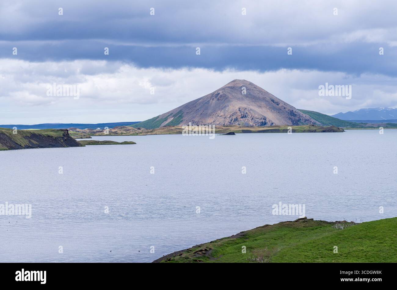 Explore the stunning landscapes of Lake Myvatn and its unique pseudo-craters in Iceland's Myvatn Nature Reserve Stock Photo