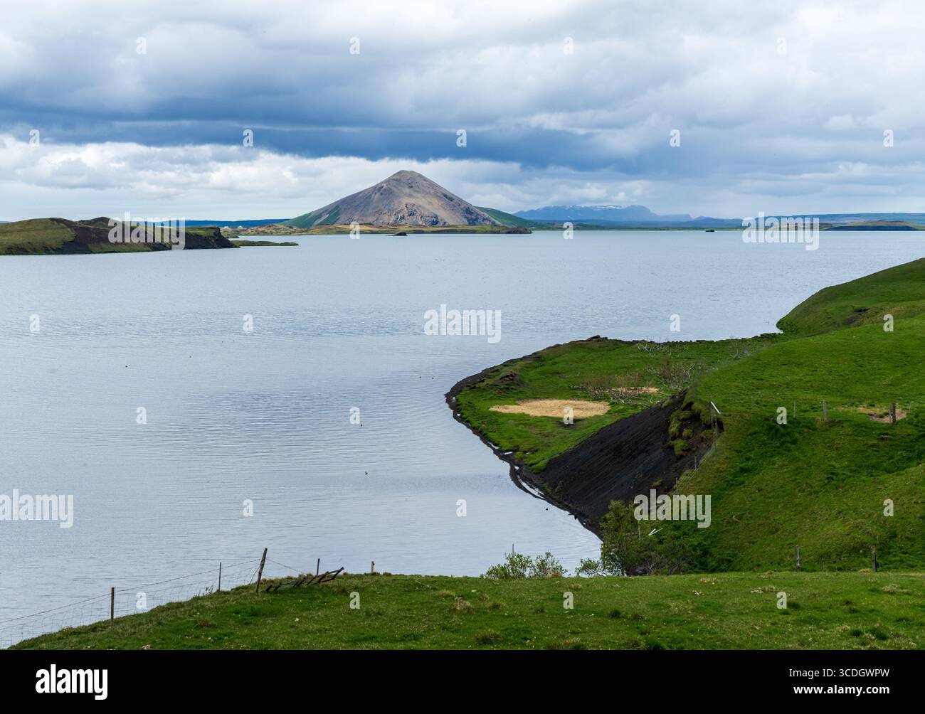 Explore the stunning landscapes of Lake Myvatn and its unique pseudo-craters in Iceland's Myvatn Nature Reserve Stock Photo