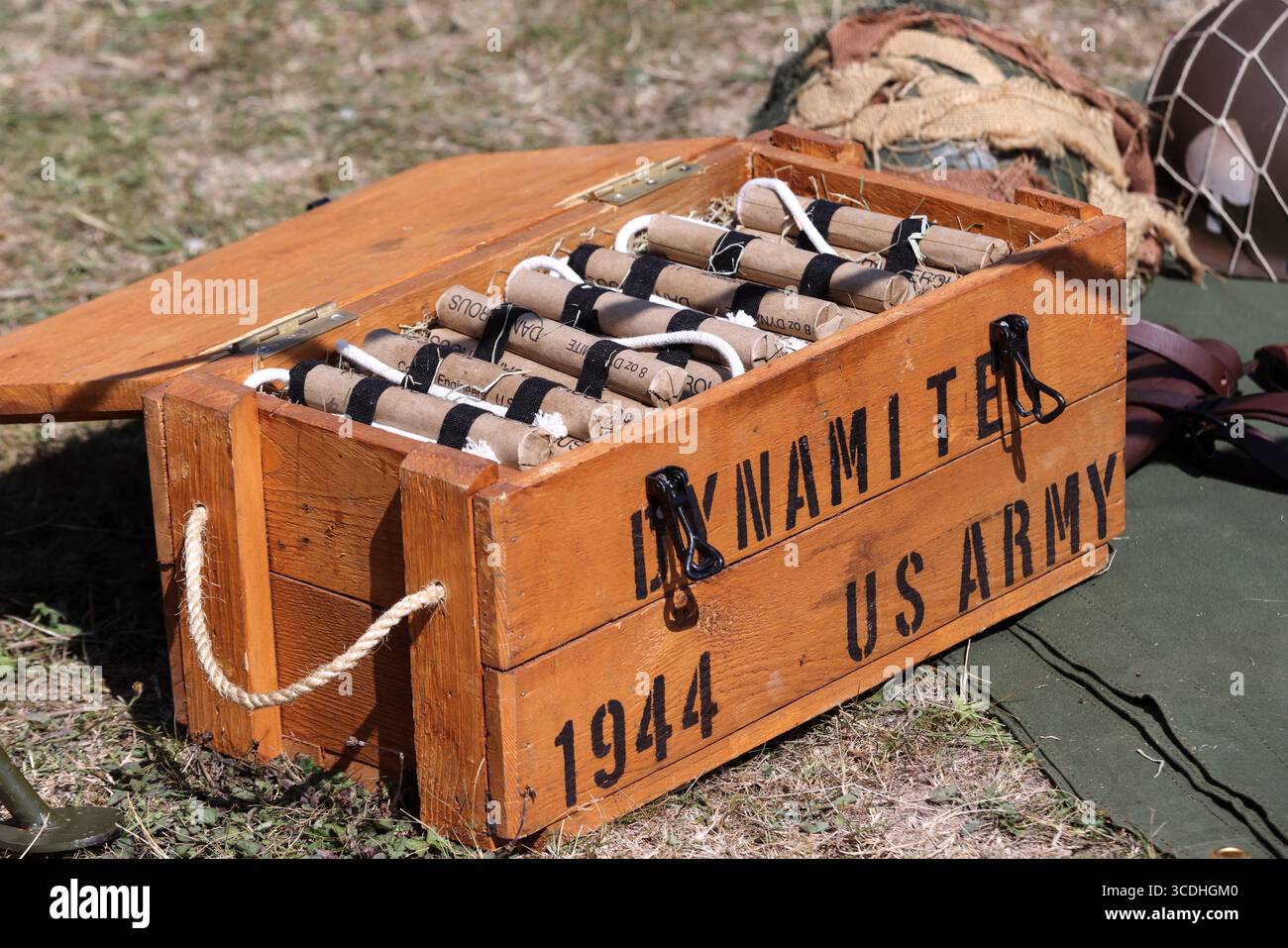 Box of Dynamite Explosives used in WW2, Part of a Re-enactment display ...