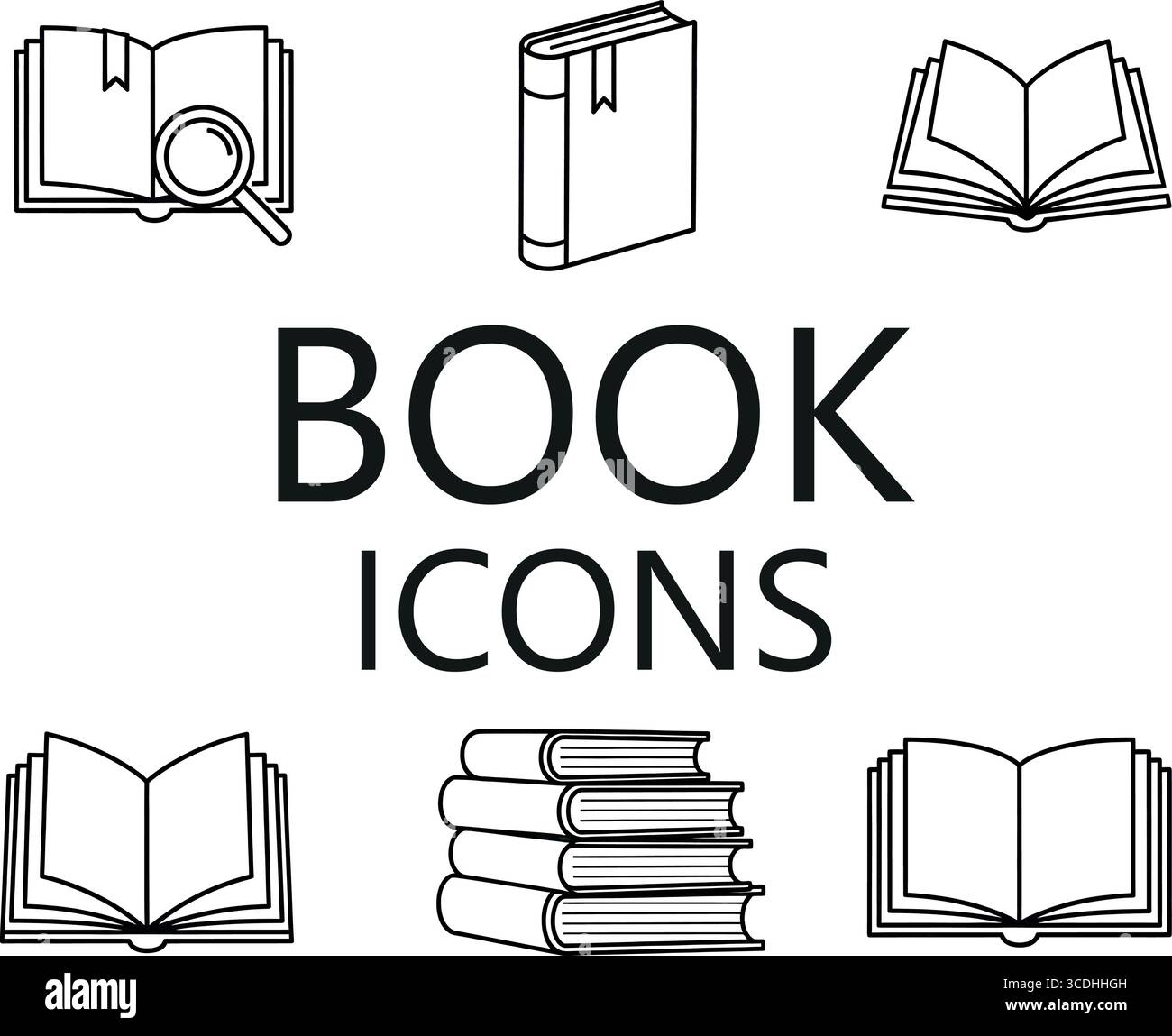 book icons set for education and reading design elements in black and white outline style, perfect for designers Stock Vector