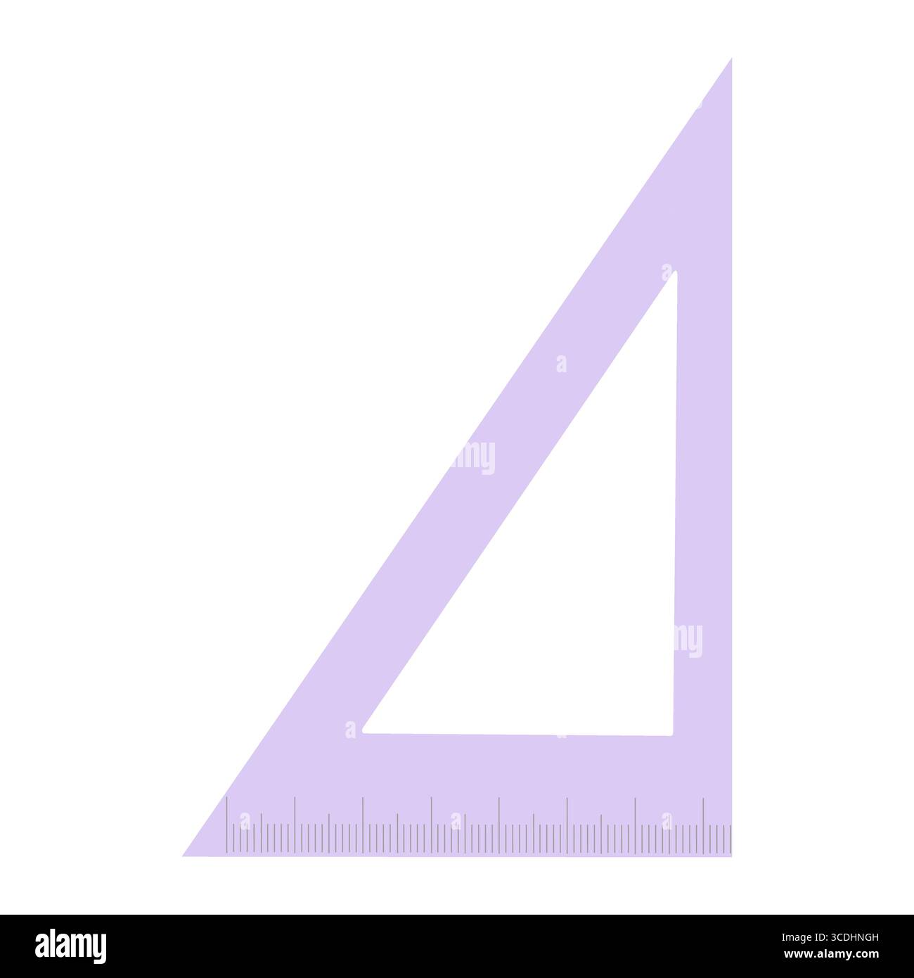 Purple triangular ruler with centimeter measurements on white background Stock Vector