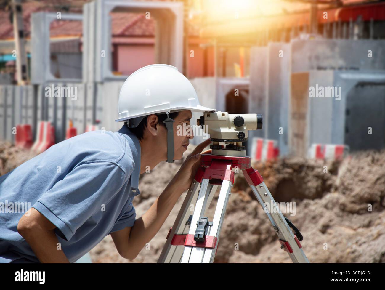 Concept: Engineers are using level cameras for construction work Stock ...