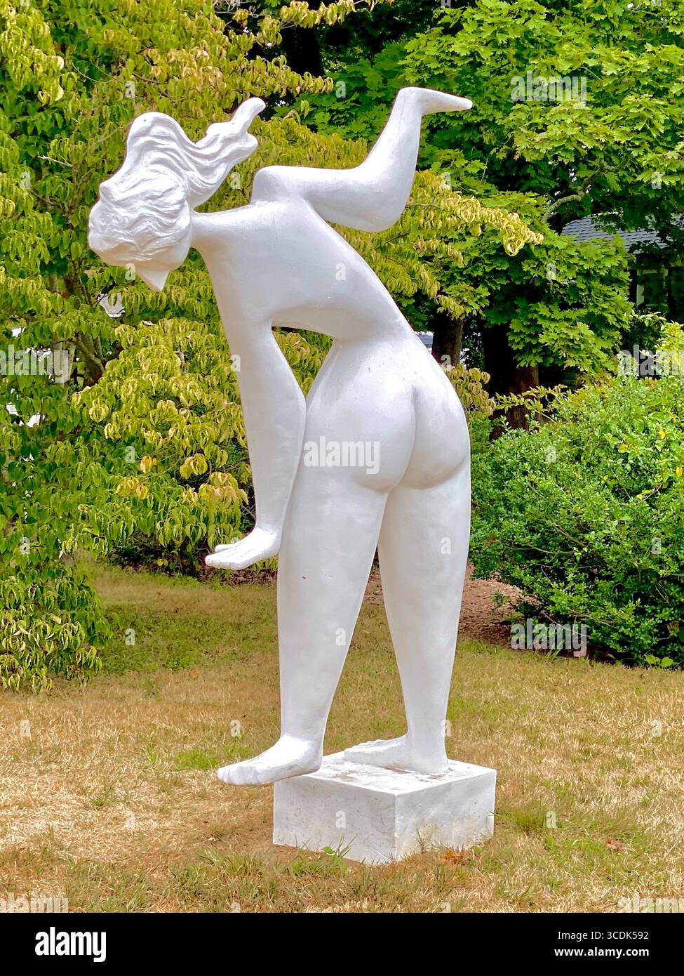 Graceful dancing female figure sculpture in the Field Gallery on Martha's Vineyard. - Smartphone Captured Stock Image