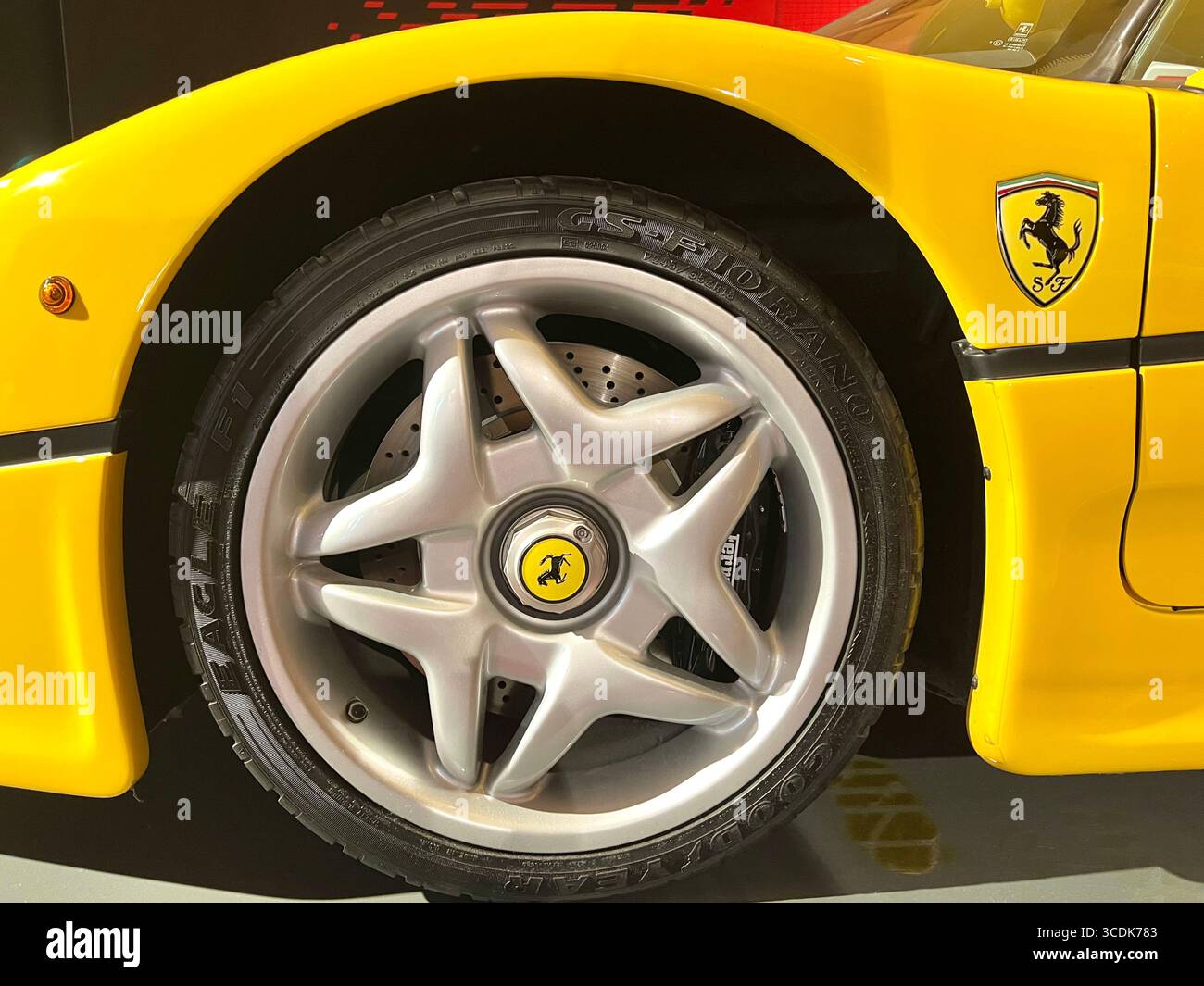 Wheel well of a Ferrari F50 at the Museo Ferrari in Maranello, Italy, 'Home of Ferrari'. - Smartphone Captured Stock Image