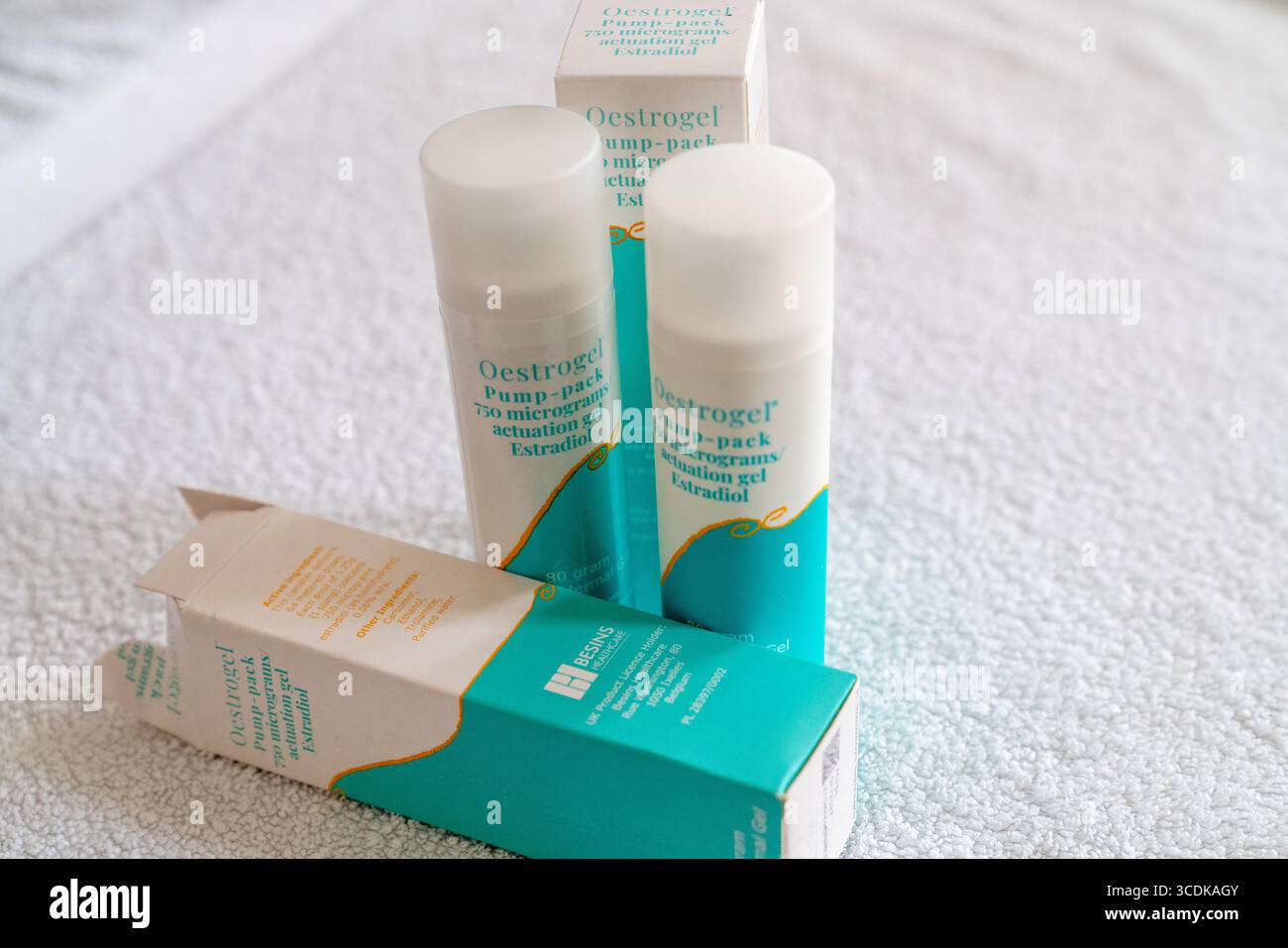 August 2025 Oestrogen in gel pump form for HRT, Hormone Replacement Therapy in women Stock Photo