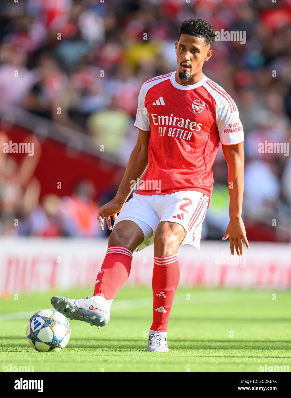 London, UK. 09th Aug, 2025. Arsenal v Athletic Club - Emirates Stadium William Saliba in action for Arsenal. Picture Credit: Mark Pain/Alamy Live News Stock Photo