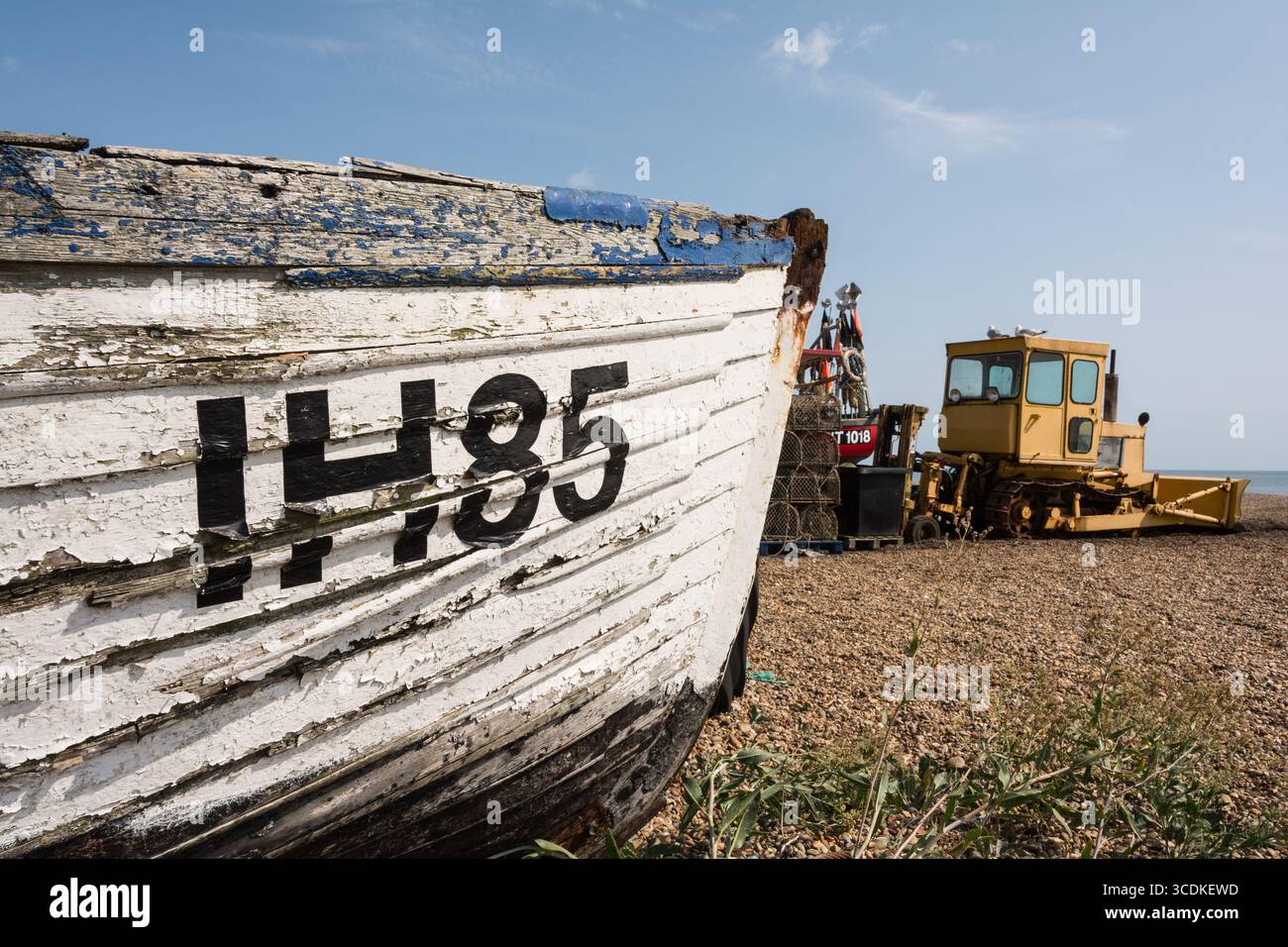 Fishing boats and lobster pots on Aldeburgh beach, a coastal town and civil parish in East Suffolk, England, UK Stock Photo
