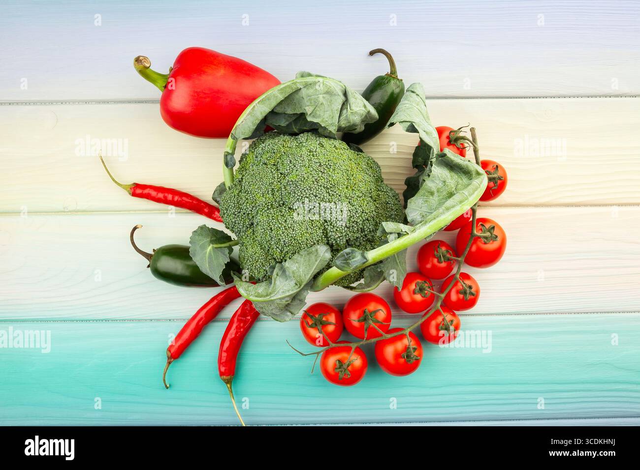broccoli vegetable mix on wood background top view Stock Photo