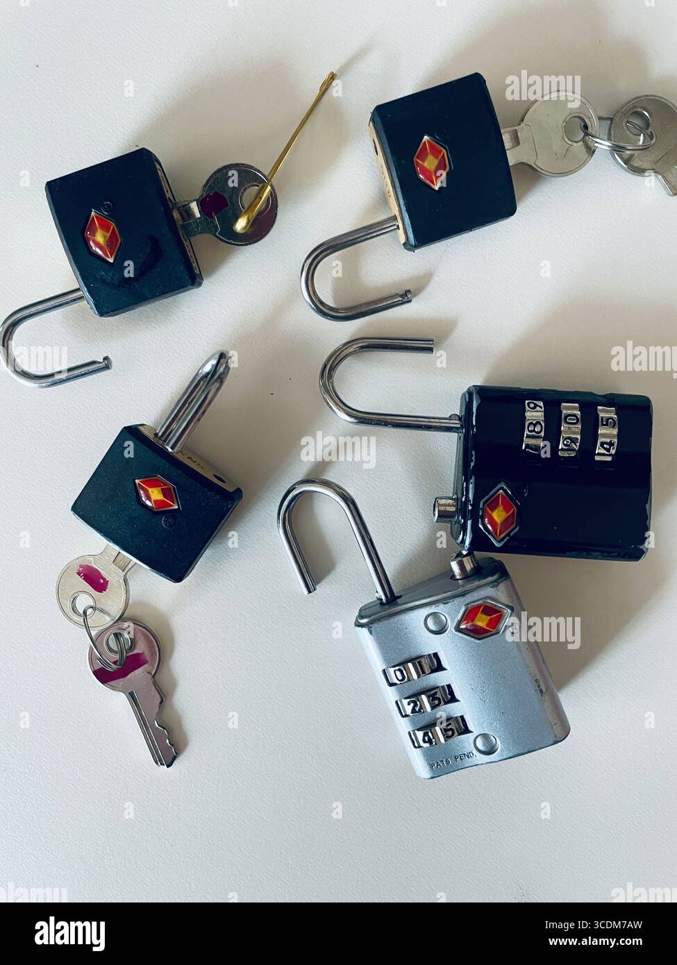 Still life of TSA approved baggage locks, 2025, USA - Smartphone Captured Stock Image