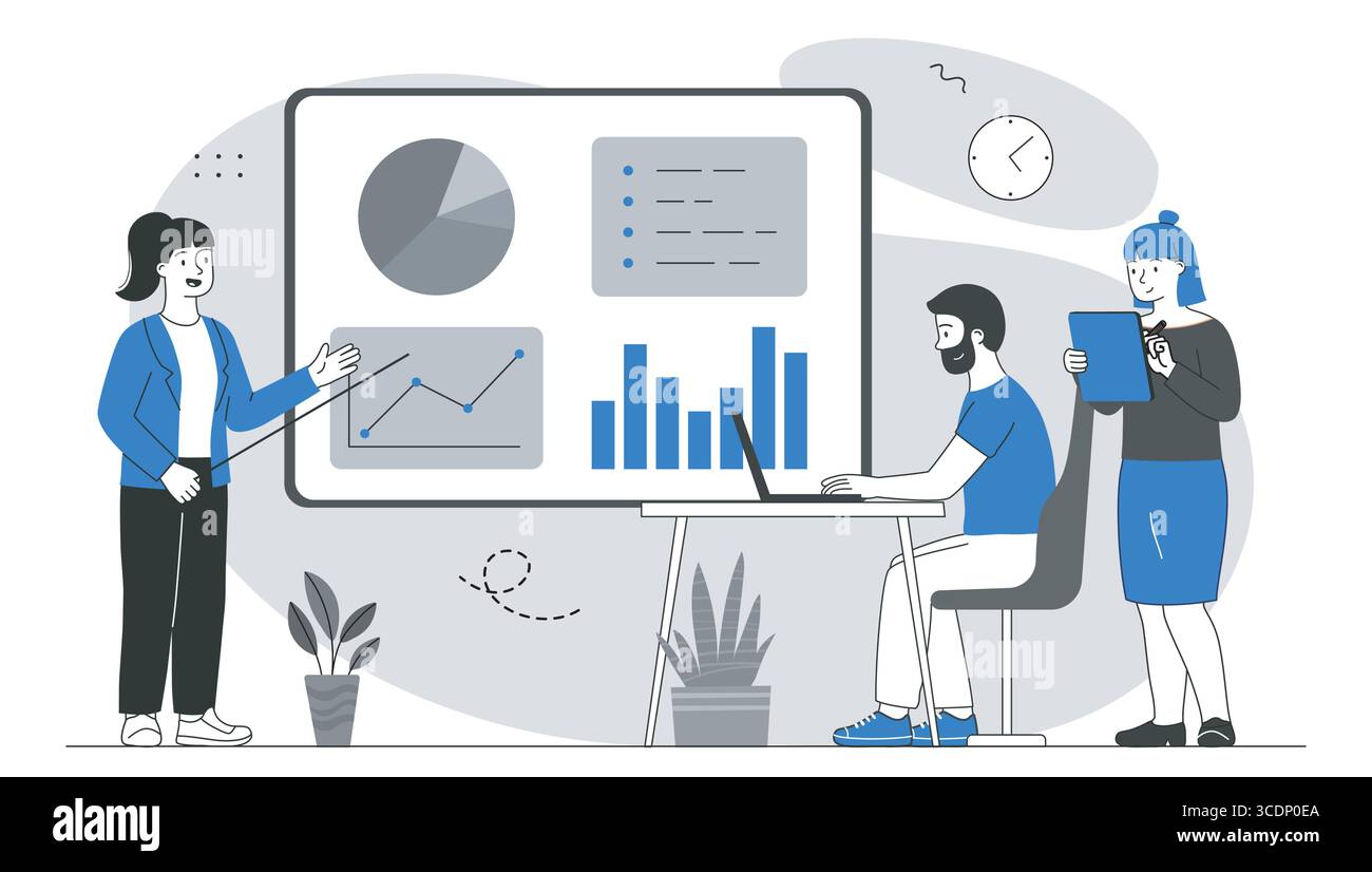 Business Team Analyzing Data Charts Vector Illustration Stock Vector