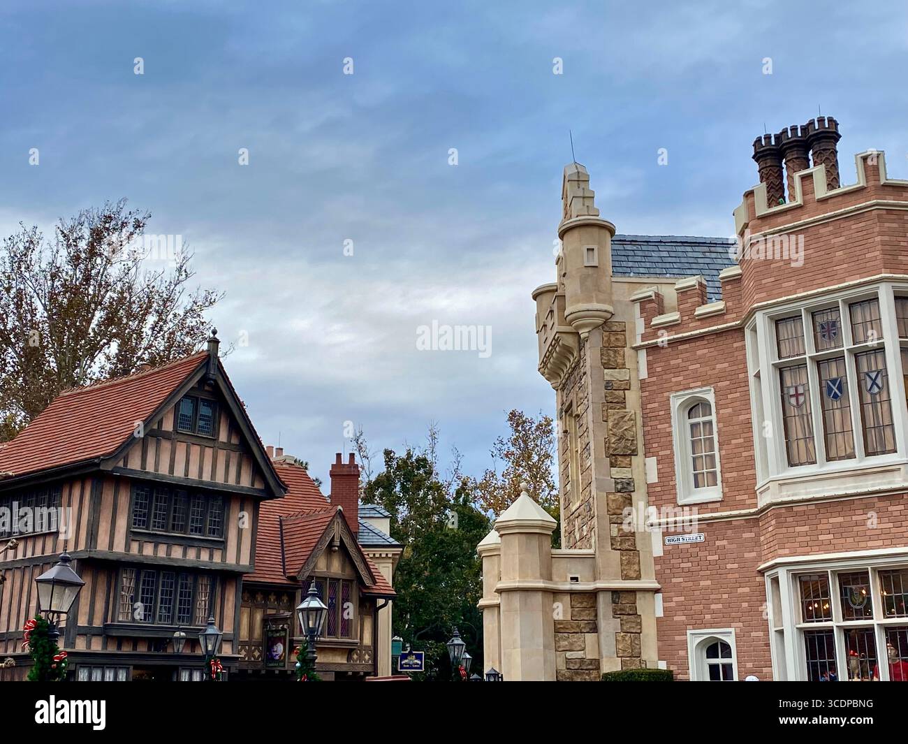 Buildings representing the United Kingdom pavillion at Epcot park in Disney World, Florida. - Smartphone Captured Stock Image