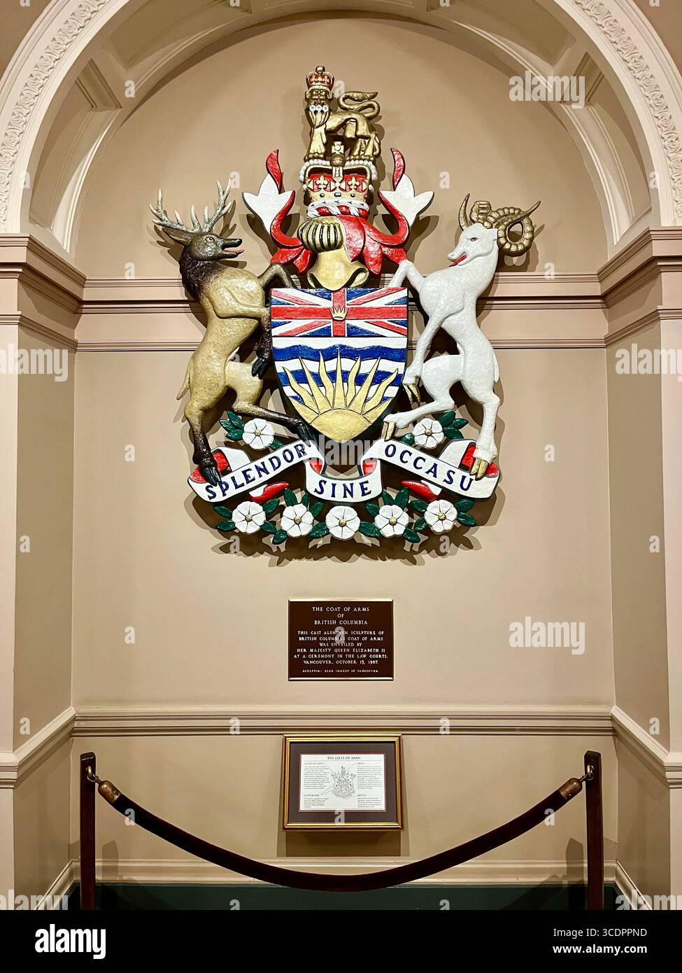 BC Coat of Arms at the Legislative Assembly of British Columbia, Victoria, Canada - Smartphone Captured Stock Image