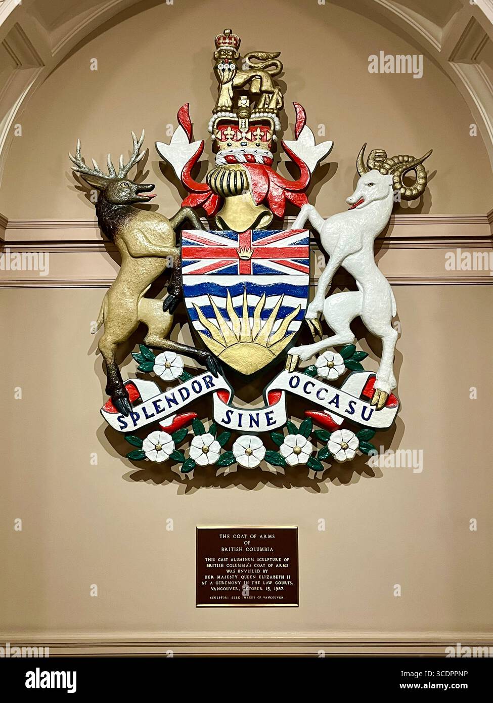 BC Coat of Arms at the Legislative Assembly of British Columbia, Victoria, Canada - Smartphone Captured Stock Image