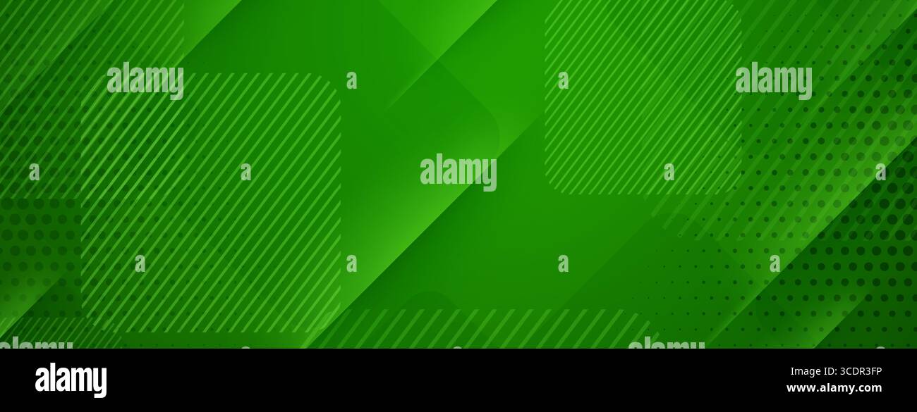 Green abstract background with layered diagonal stripes and dots, creating dynamic visual effect. Stock Vector