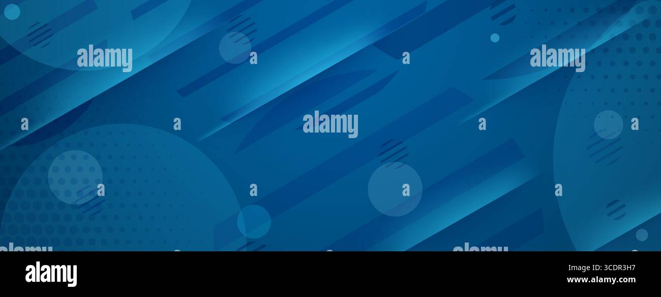 Blue abstract background with diagonal lines, circles, and dots creates a dynamic and layered visual effect. Stock Vector