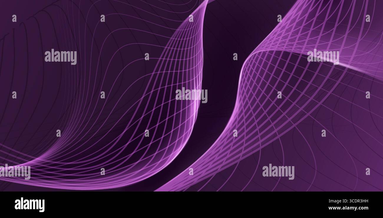 Dark purple background with wavy, curved lines and grid patterns, creating a dynamic, abstract visual effect. Stock Vector