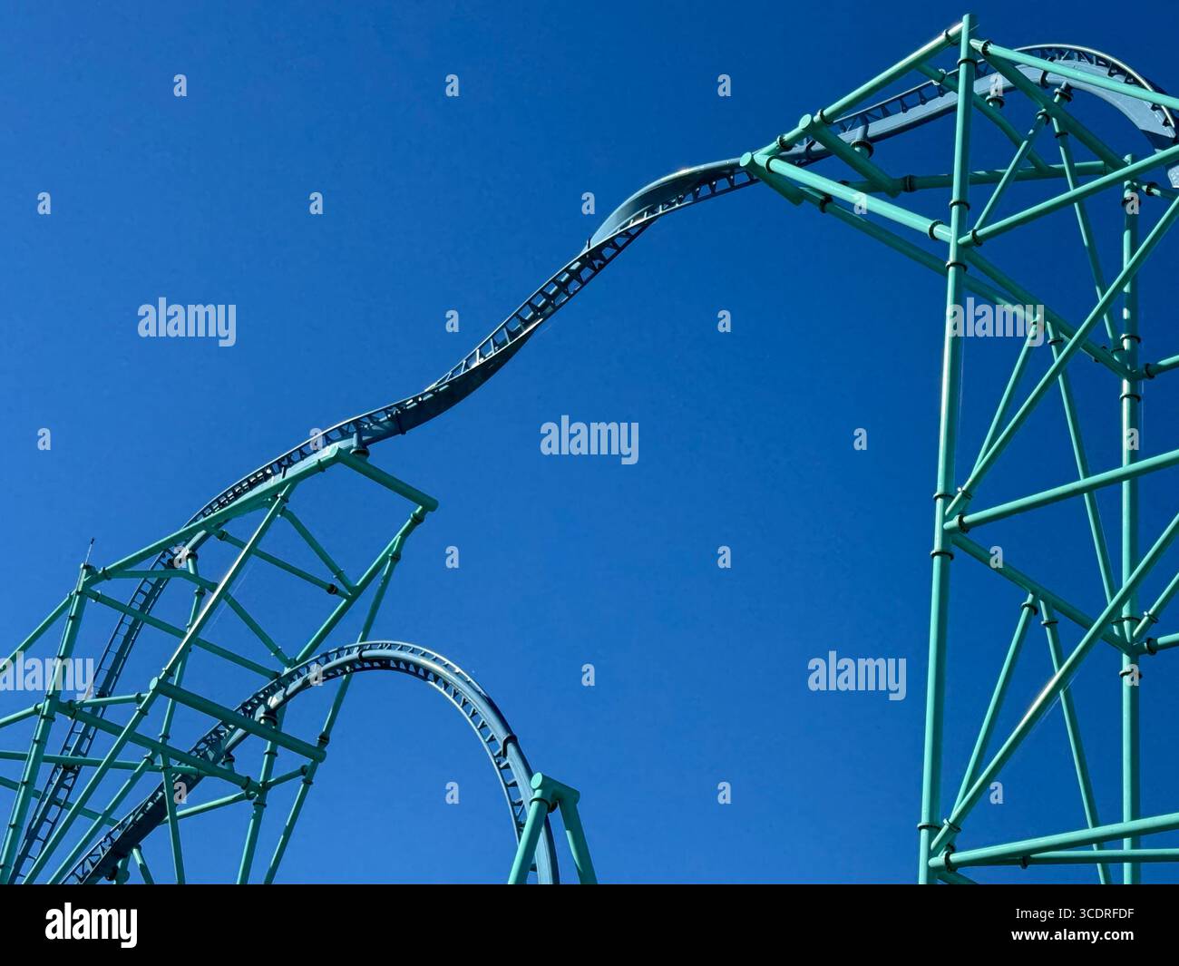 Twists and curves on the Electric Eeel roller coaster, SeaWorld, San Diego. - Smartphone Captured Stock Image