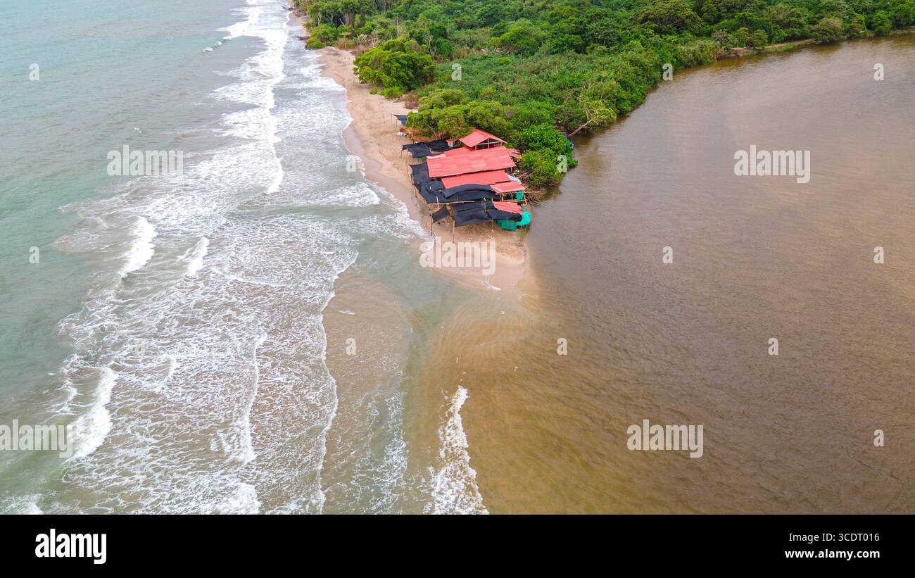 Aerial view of the beach in Palomino, La Guajira, Colombia, showcasing ...
