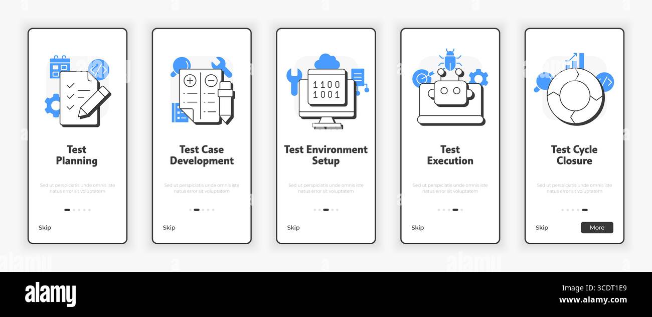 Software testing life cycle mobile onboarding screen Stock Vector