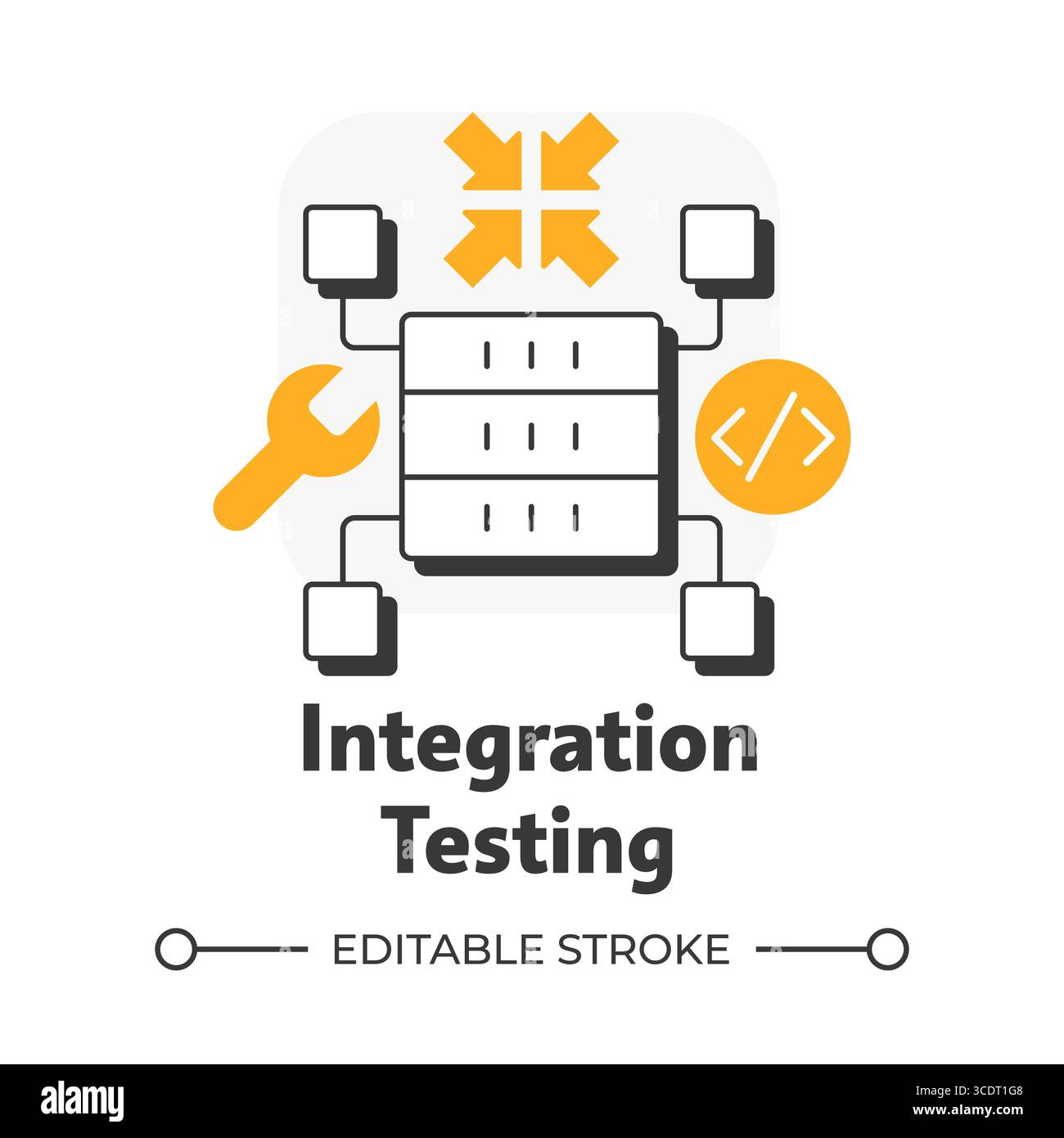 Integration testing flat outline concept icon Stock Vector
