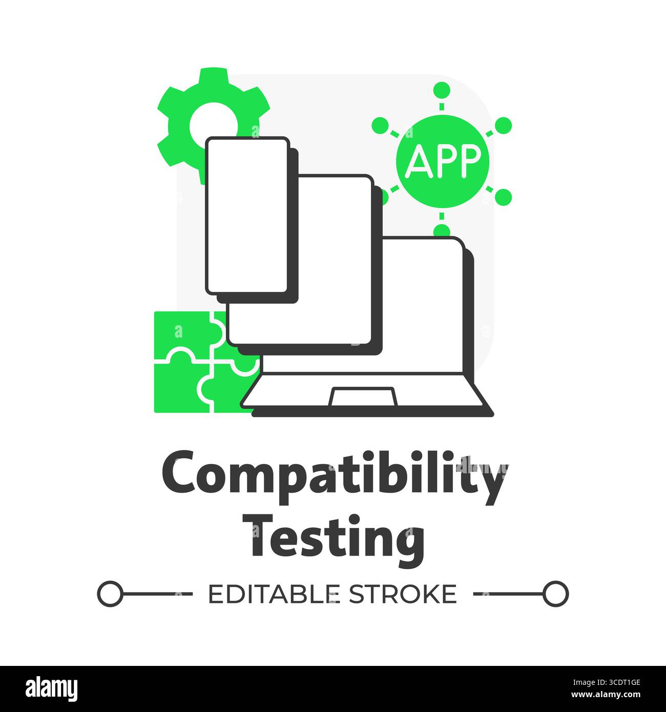 Compatibility testing flat outline concept icon Stock Vector