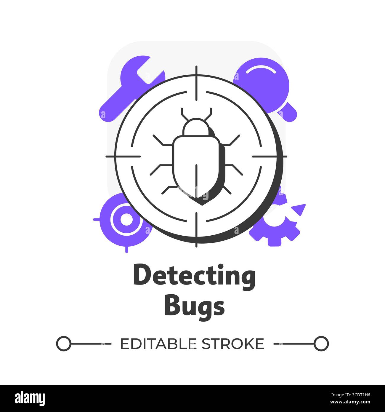Detecting bugs flat outline concept icon Stock Vector
