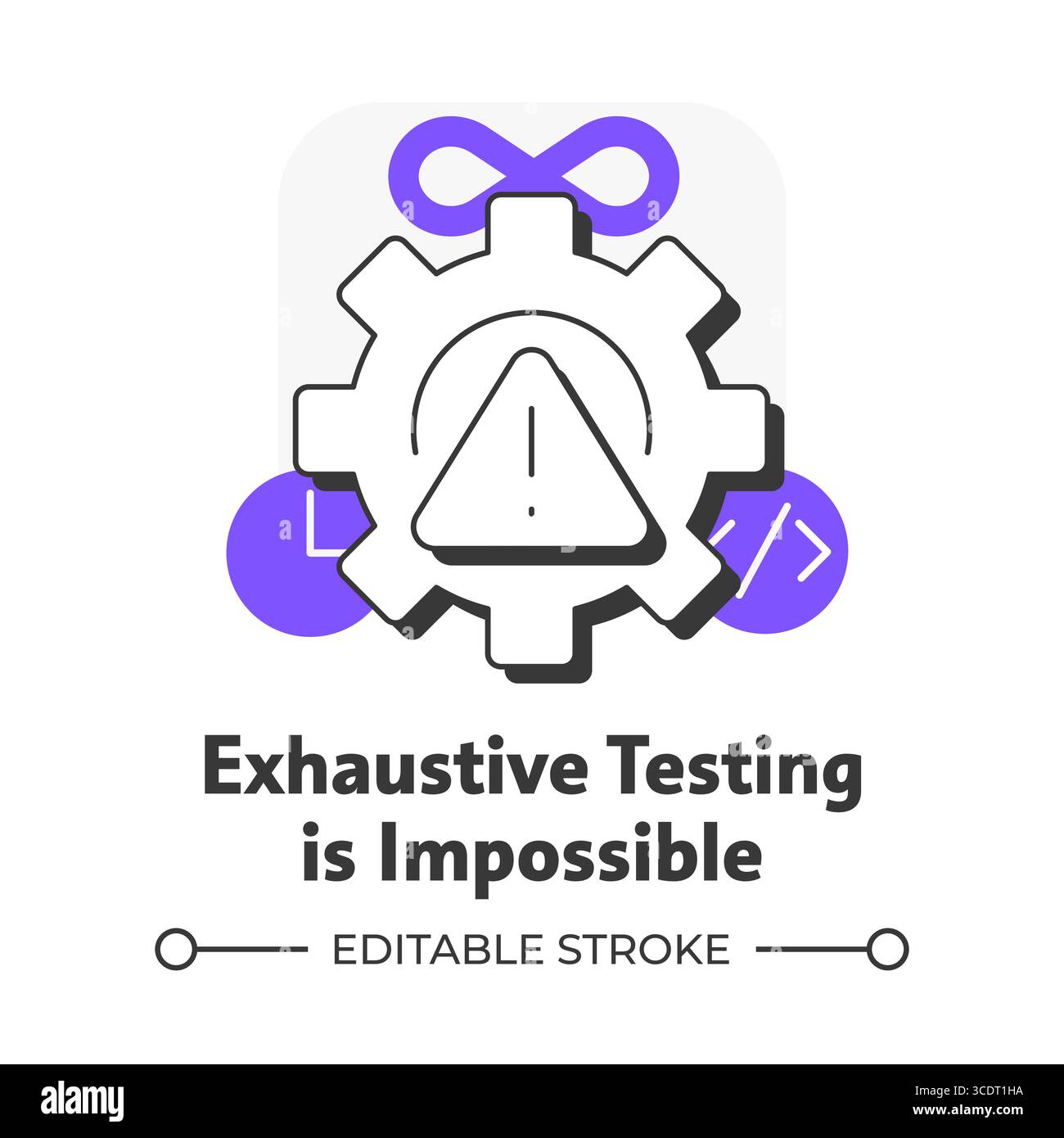 Exhaustive testing is impossible flat outline concept icon Stock Vector