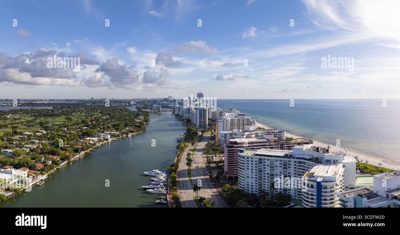 Aerial view of the Intracoastal Waterway as it meets the Atlantic Ocean ...